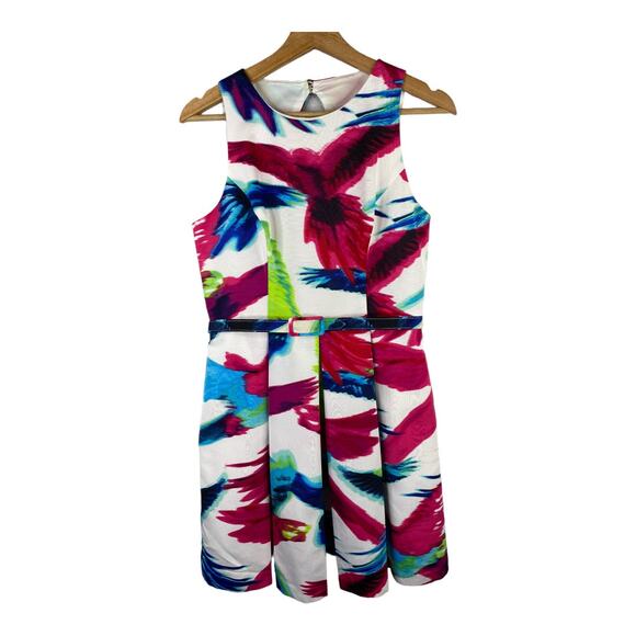 Eliza J Womens size 10 P Floral Bird Dress Belted Tulle Lined Cutout Fit & Flare - Picture 3 of 15